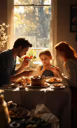 an image of a family eating at the dining table