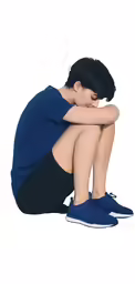 a person sitting on the ground with their hand under their chin