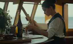 a woman that is pouring something in a glass