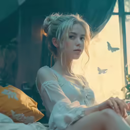 a beautiful blonde girl wearing short shorts and a white shirt