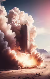a huge pile of debris flying into the air