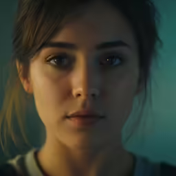 a close up of a person with blue eyes
