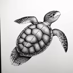 an ink drawing of a turtle