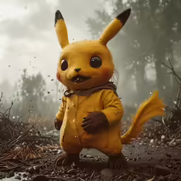 a stuffed animal in a forest by the water