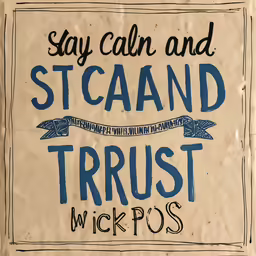 a poster on a wall that reads, stay calm and stcaand trust tik - dos