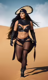 the sexy lady is wearing a costume in the desert