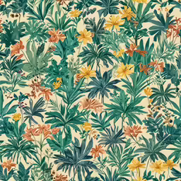 a tropical flower and leaves wallpaper pattern with orange and yellow flowers