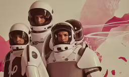 two people in space suits are posed together