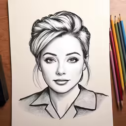 the pencil drawing shows a photo of a woman with a long hairdo