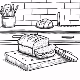 a loaf of bread sits on a cutting board
