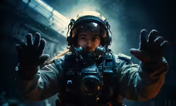 a man is shown with his hands up as he looks into the distance