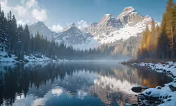 a very nice mountain scene by a pretty lake