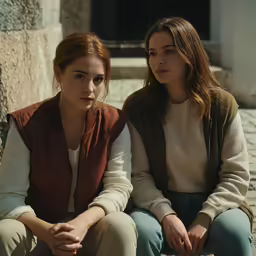 two young women, one sitting down and the other standing up