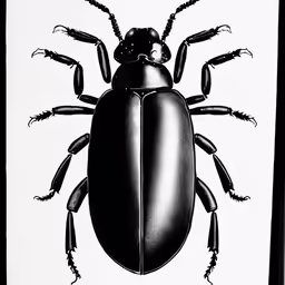 a black beetle with long legs on white background