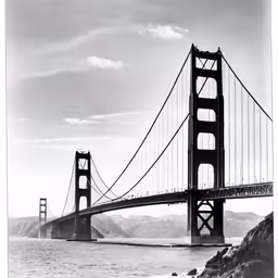 the very tall bridge is stretching over the water