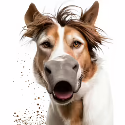 the dog has very strong hair while the other dog looks on