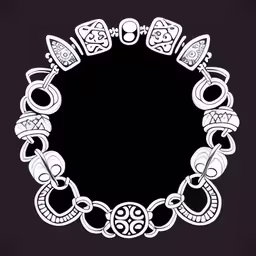 the image of an old style bracelet is in a circle,a black and white ornamental pattern design on a bracelet