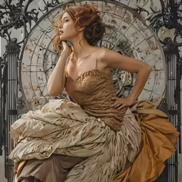 the woman is posing in an unusual style dress