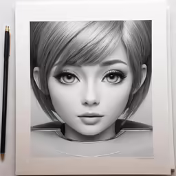 a pencil drawing of a female head with short hair