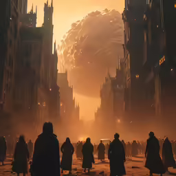some people standing in the middle of a street