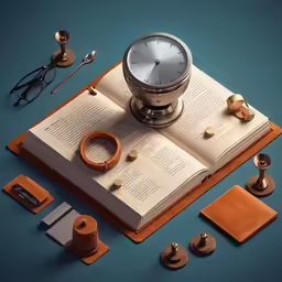 a clock sits on a book with other books