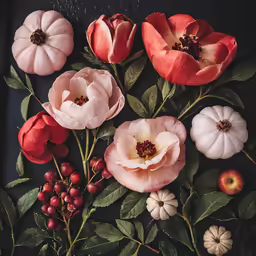 the colorful flowers are in the middle of this arrangement