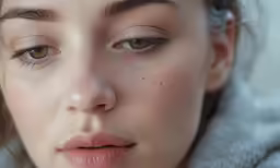 a beautiful woman with freckles is wearing makeup