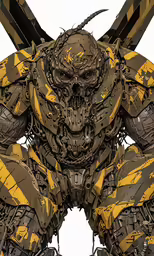 a stylized image of a yellow robot suit
