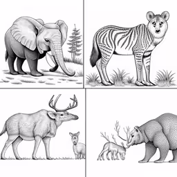 different views of various animal species in a field