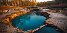 a large body of water surrounded by mud