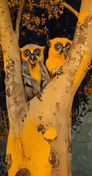 a couple of animals that are in a tree