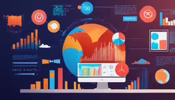 a computer monitor and an info display,various info and graphic art that you can see in one
