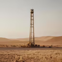 a small tower sitting in the middle of desert