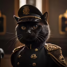 cat dressed in military outfit with large ears