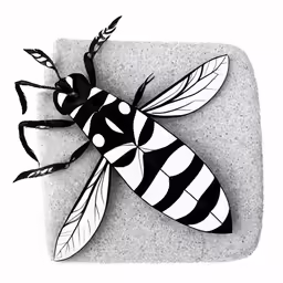a black and white paper cut insect that looks like a bee