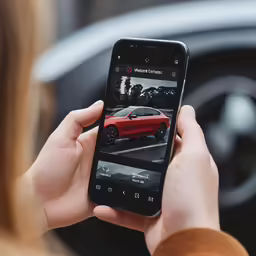 woman holding up an iphone that has photos taken on it