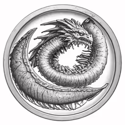 an ink drawing of a dragon, in a circle