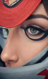 a woman with glasses on her head with a cap over her face