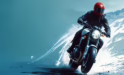 a man wearing a black jacket and riding a white motorcycle