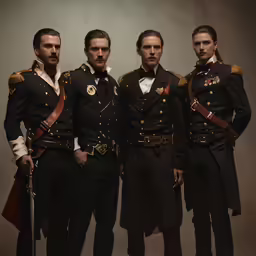 three soldiers with beards are posing together
