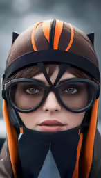a person in a helmet and glasses has a cat nose
