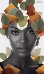 a woman with leaves in her hair