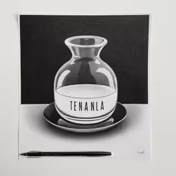 a black and white painting with the word teana written on it
