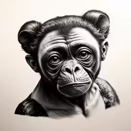 a black and white drawing of a monkey