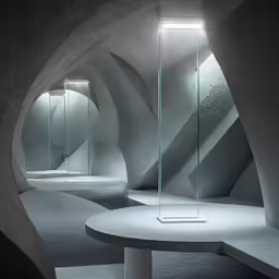 the bathroom area is dimly lit by the light