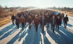 many people walking in the middle of the road