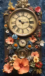 a decorative wall clock with flowers and vines