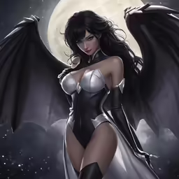 the beautiful girl in a white outfit with huge wings