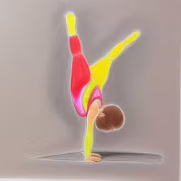 this drawing is a young person doing an aerial exercise,a child in the process of doing an aerial trick on his hands