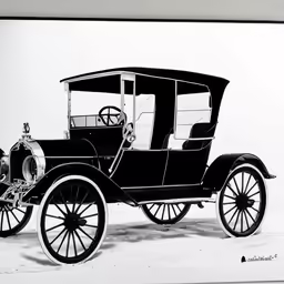 an old fashion car with black and white painting